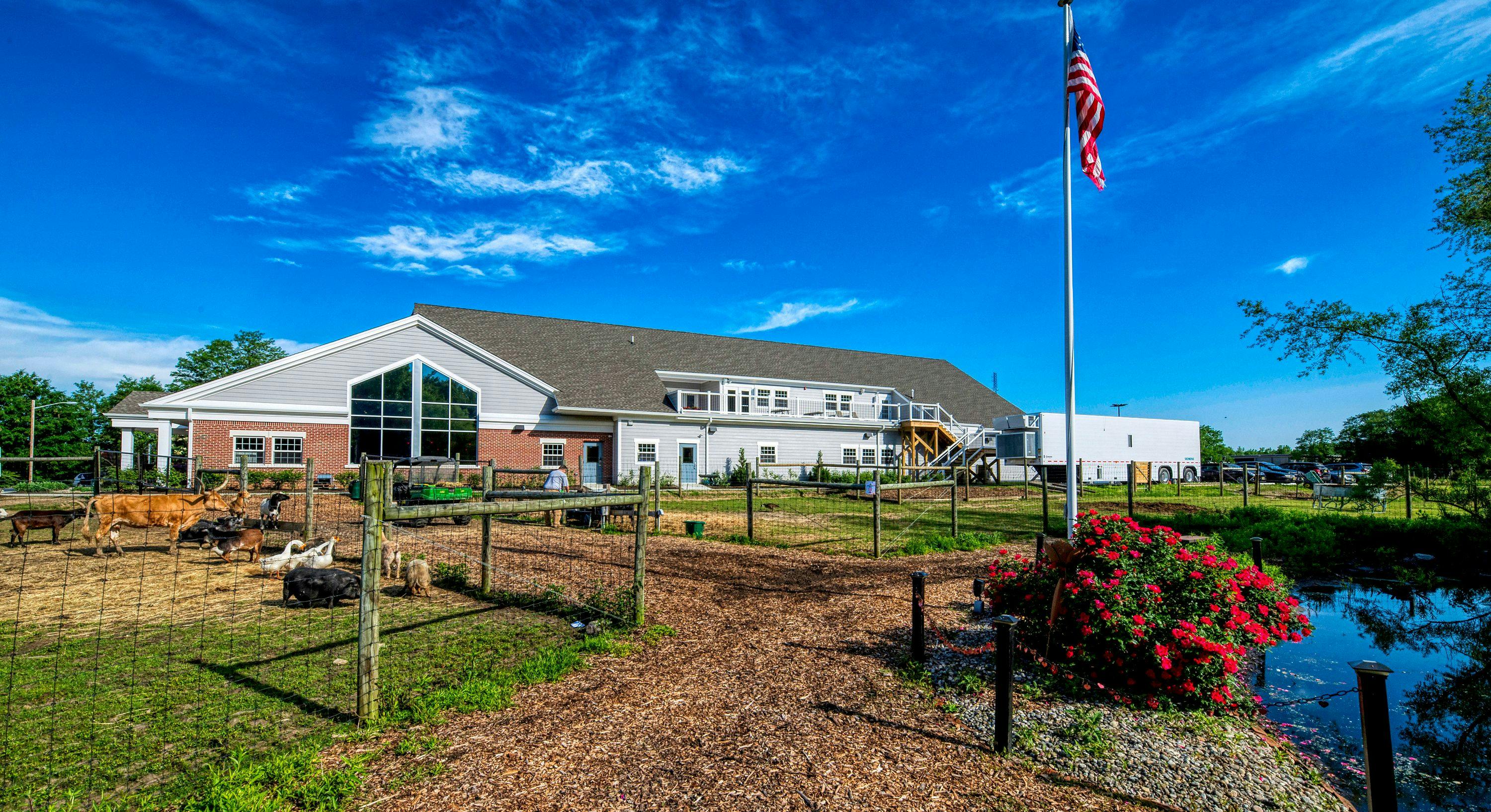 The hospital sits on a 16-acre farm that is open for public visits. Here, staff members care for the animals and the land, gather eggs to sell, and enjoy the beauty of nature from the hospital’s many windows and the deck that overlooks the space. (All images courtesy of Mount Laurel Animal Hospital) 